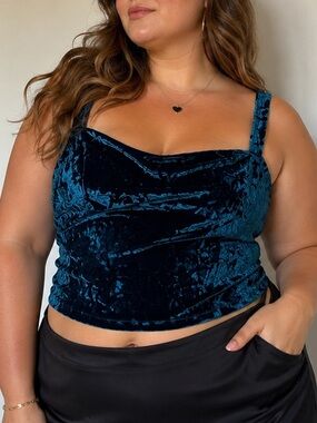Via Veneto Teal Crushed Velvet Y2K Mermaid Party Crop Top Size 20